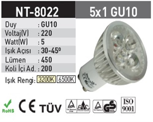 5x1 Gu10 Duy Power Led Ampul