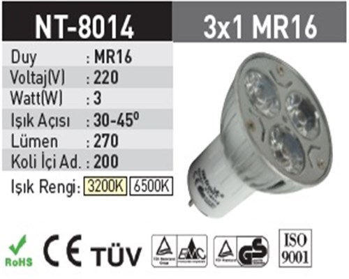 3x1 MR16 Power Led Ampul