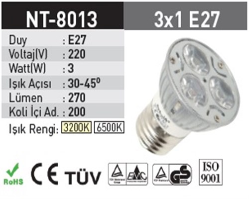 3x1 E27 Duy Power Led Ampul