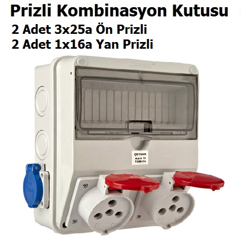 2 Adet 3x25a n Prizli 2 Adet 1x16a Yan Prizli Kombinasyon Kutusu