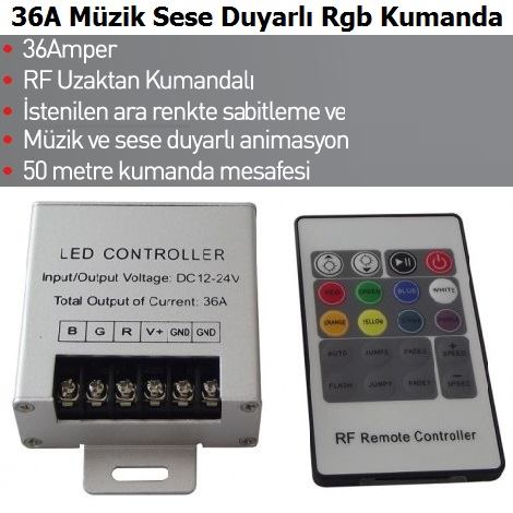 24v 36 Amper Mzik ve Sese Duyarl Rgb Kumanda