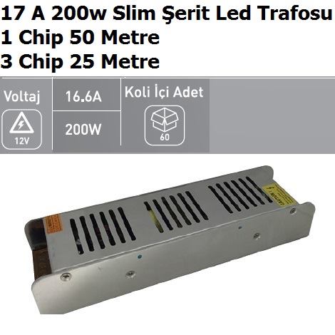 17 Amper 200w Slim erit Led Trafosu