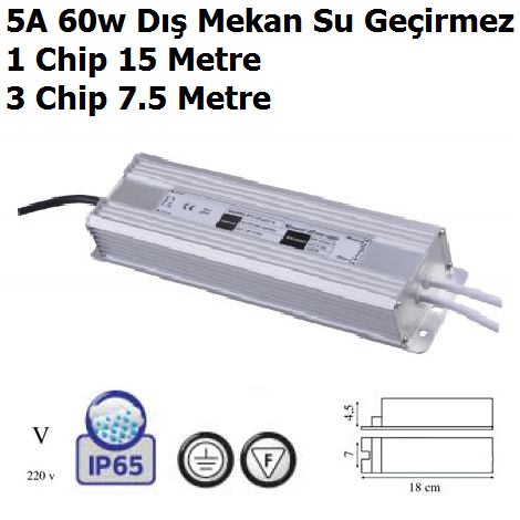 5 Amper 60w D Mekan Su Geirmez Led Trafosu