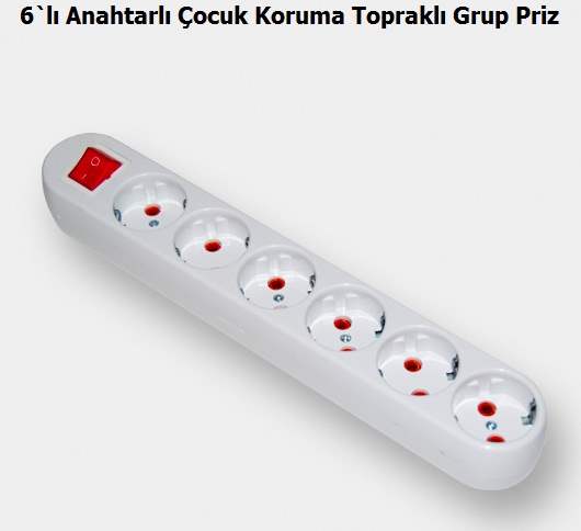 6`l Anahtarl ocuk Korumal Toprakl Grup Priz