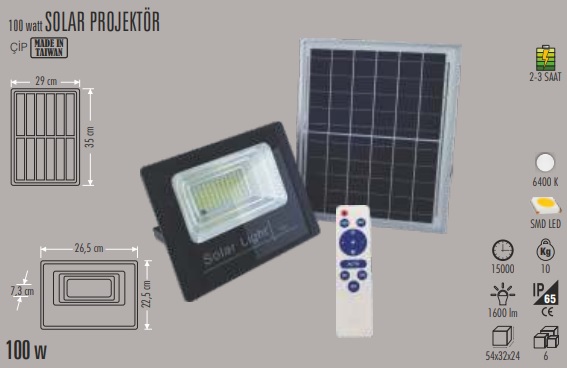 100w Solar Gne Enerjili Projektr