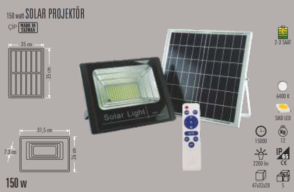 150w Solar Gne Enerjili Projektr