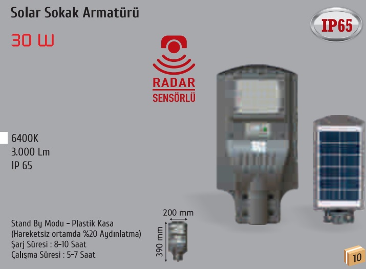 30w Sensrl Solar Gne Enerjili Led Sokak Armatr