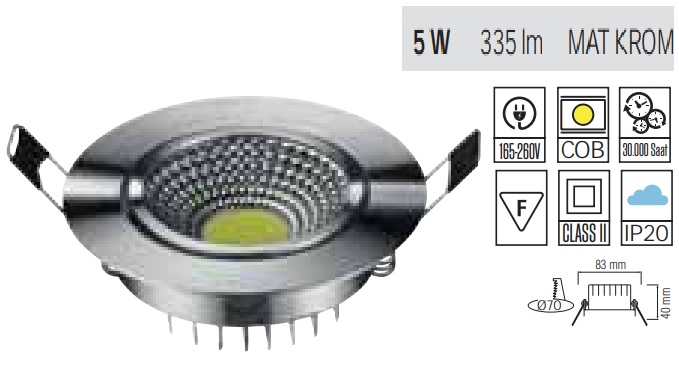 5w Mat Krom Cob Led Armatr