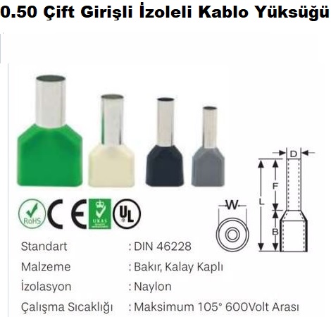 0.50 mm ift Girili zoleli Kablo Yks