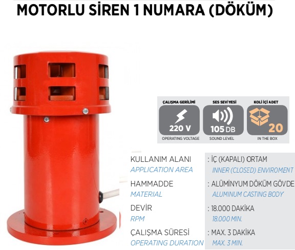 1 No 220v Metal Motorlu Siren