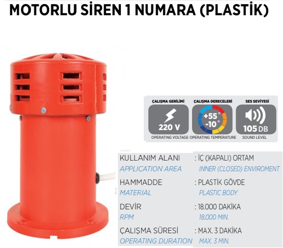 1 No 220v Plastik Motorlu Siren