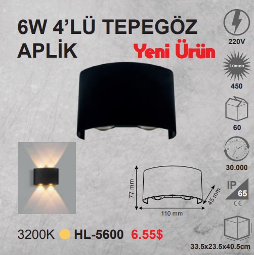 6w D Mekan ift Ynl Led Duvar Aplii