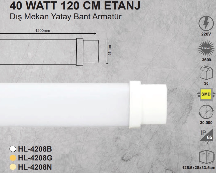 40w 120 cm D Mekan Etanj Led Bant Armatr