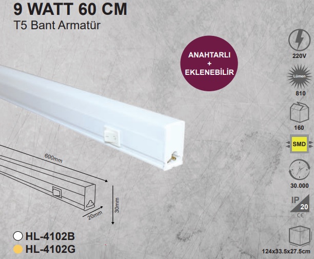 9w 60 cm Anahtarl T5 Bant Armatr