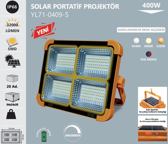 Solar Gne Enerjili Portatif Projektr
